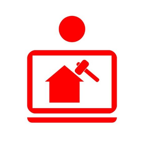 Icon mit Laptop, Hammer, Haus